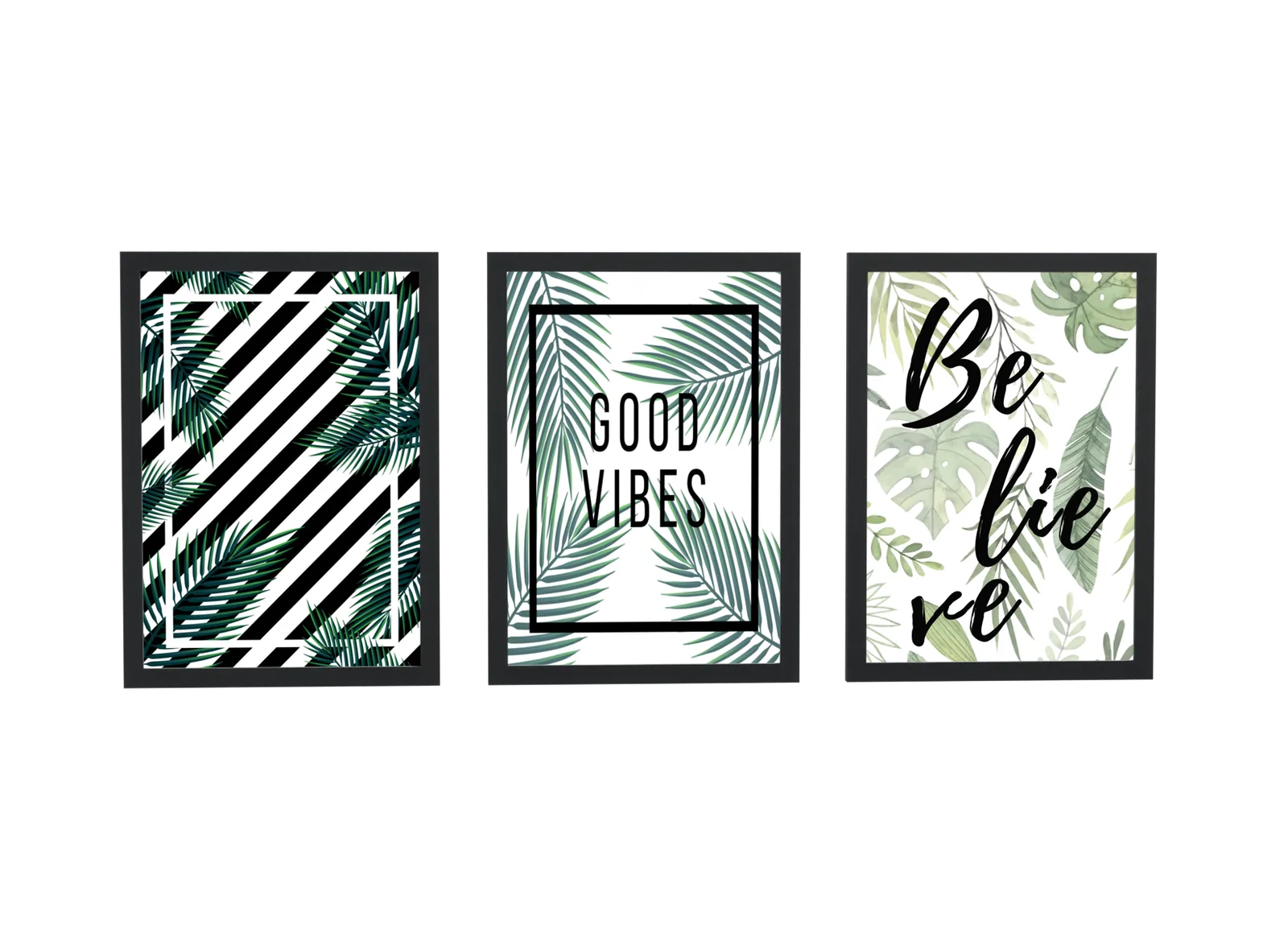 Pôster Trio tropical good vibes e believe emoldurado