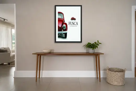 Pôster Anúncio retrô do Fusca vermelho emoldurado na parede: hall de entrada