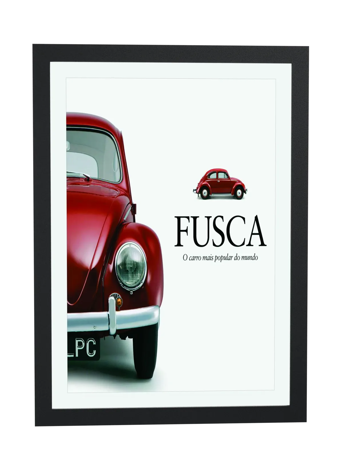 Pôster Anúncio retrô do Fusca vermelho emoldurado