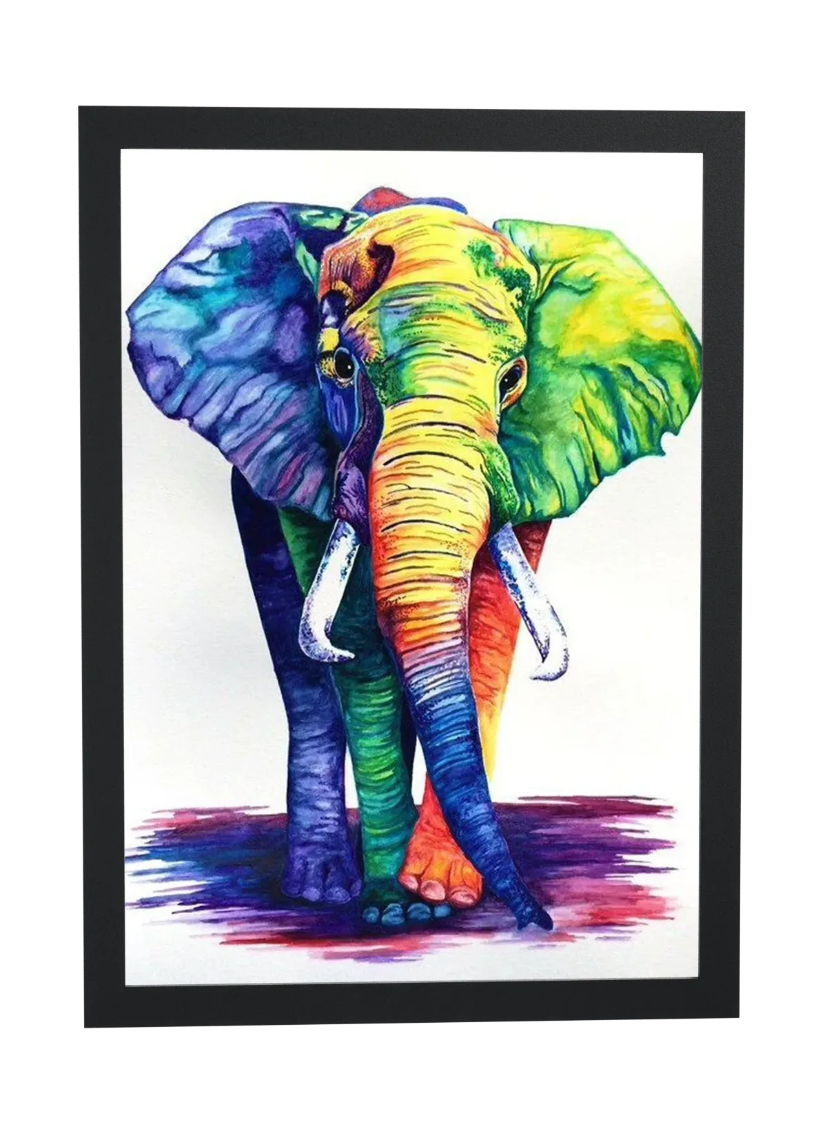 Pôster Elefante colorido em aquarela emoldurado