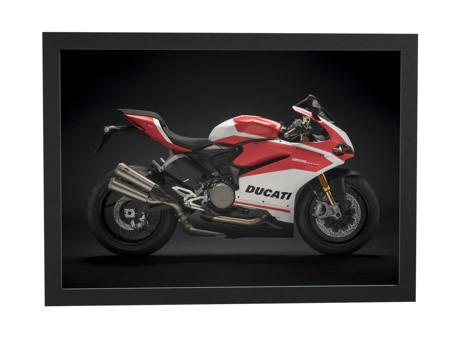 Pôster Motocicleta esportiva vermelha e branca emoldurado