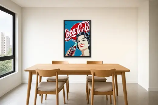 Pôster Anúncio retrô de refrigerante emoldurado na parede: sala de jantar