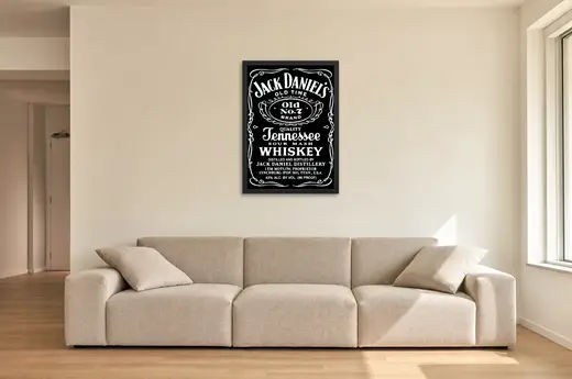 Pôster Rótulo de whisky Tennessee emoldurado na parede: sala de estar ampla