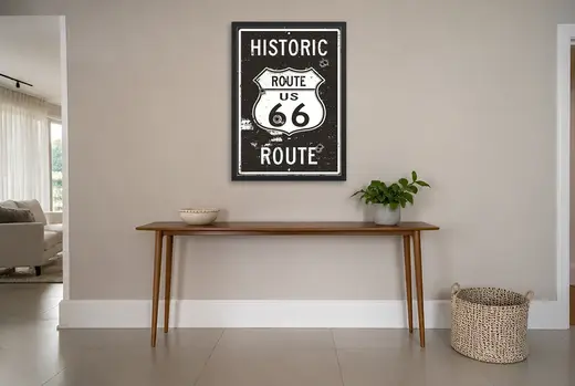 Pôster Placa histórica da Rota 66 emoldurado na parede: hall de entrada