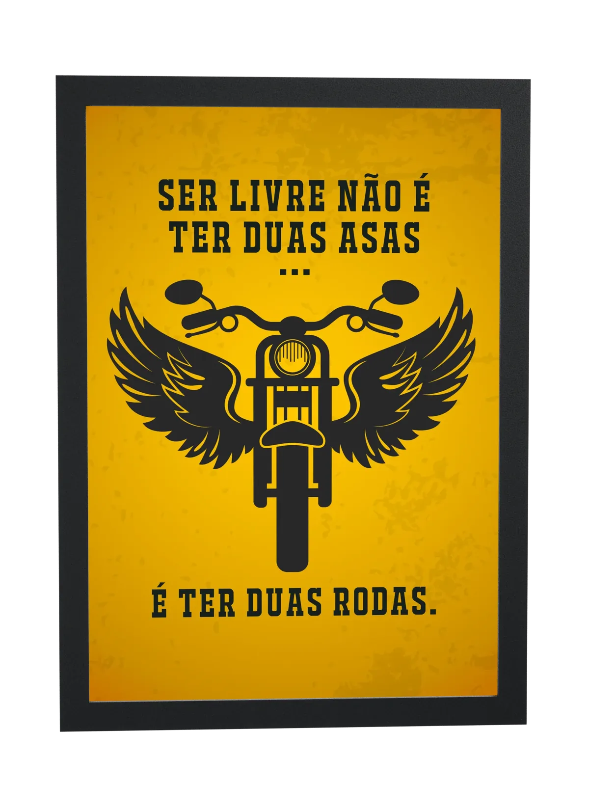 Pôster Moto alada em fundo amarelo emoldurado