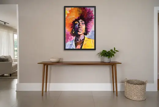 Pôster Retrato expressionista de mulher negra emoldurado na parede: hall de entrada