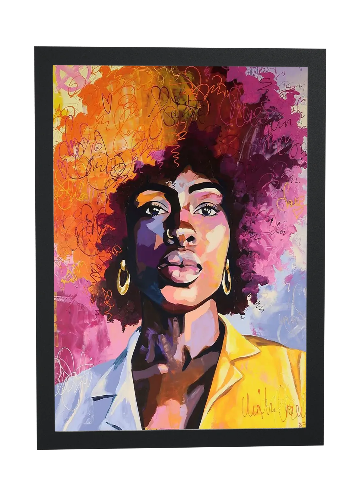 Pôster Retrato expressionista de mulher negra emoldurado