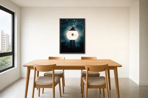 Pôster Torre da lua sob estrelas emoldurado na parede: sala de jantar
