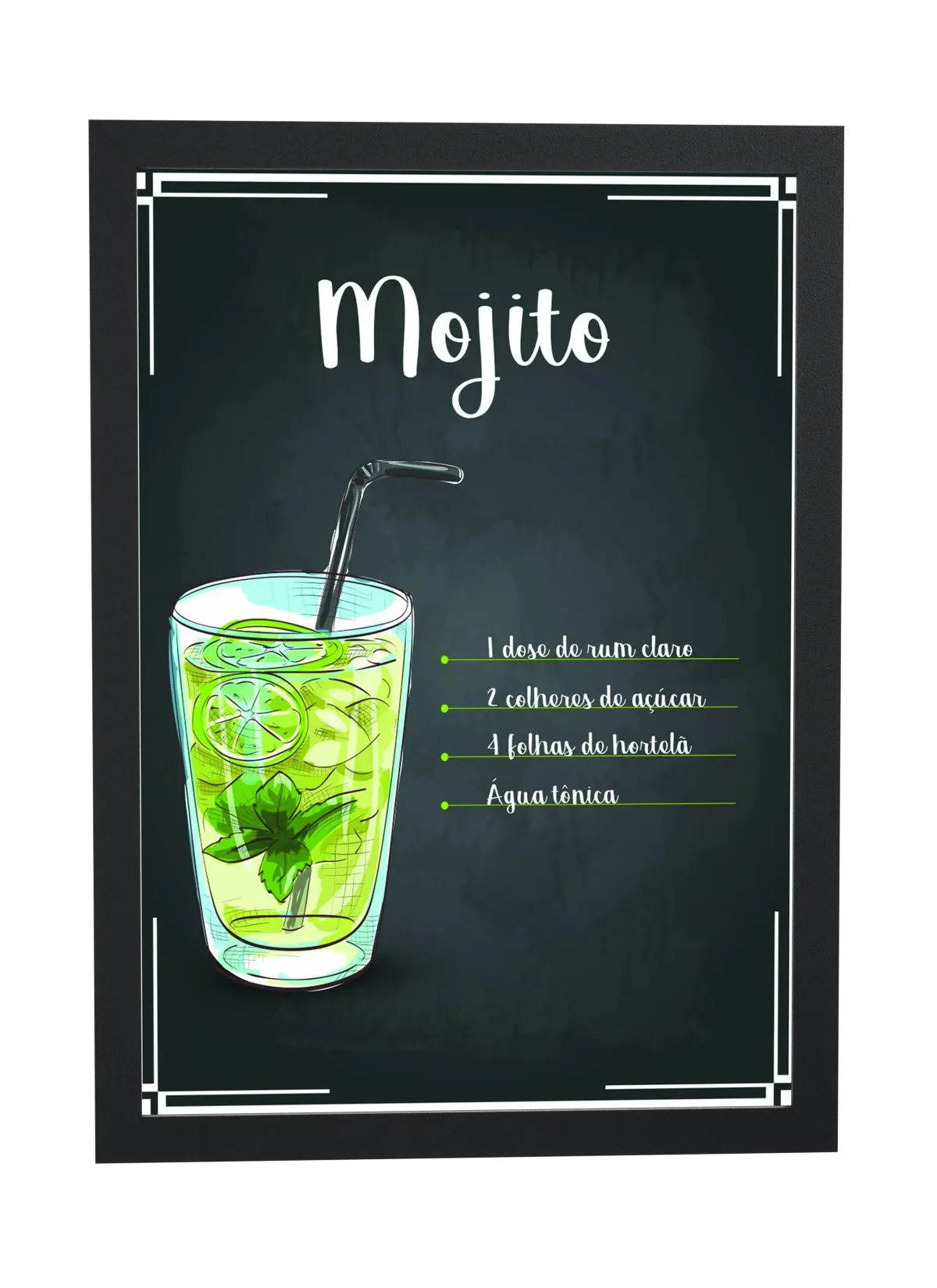 Pôster Receita ilustrada de mojito emoldurado