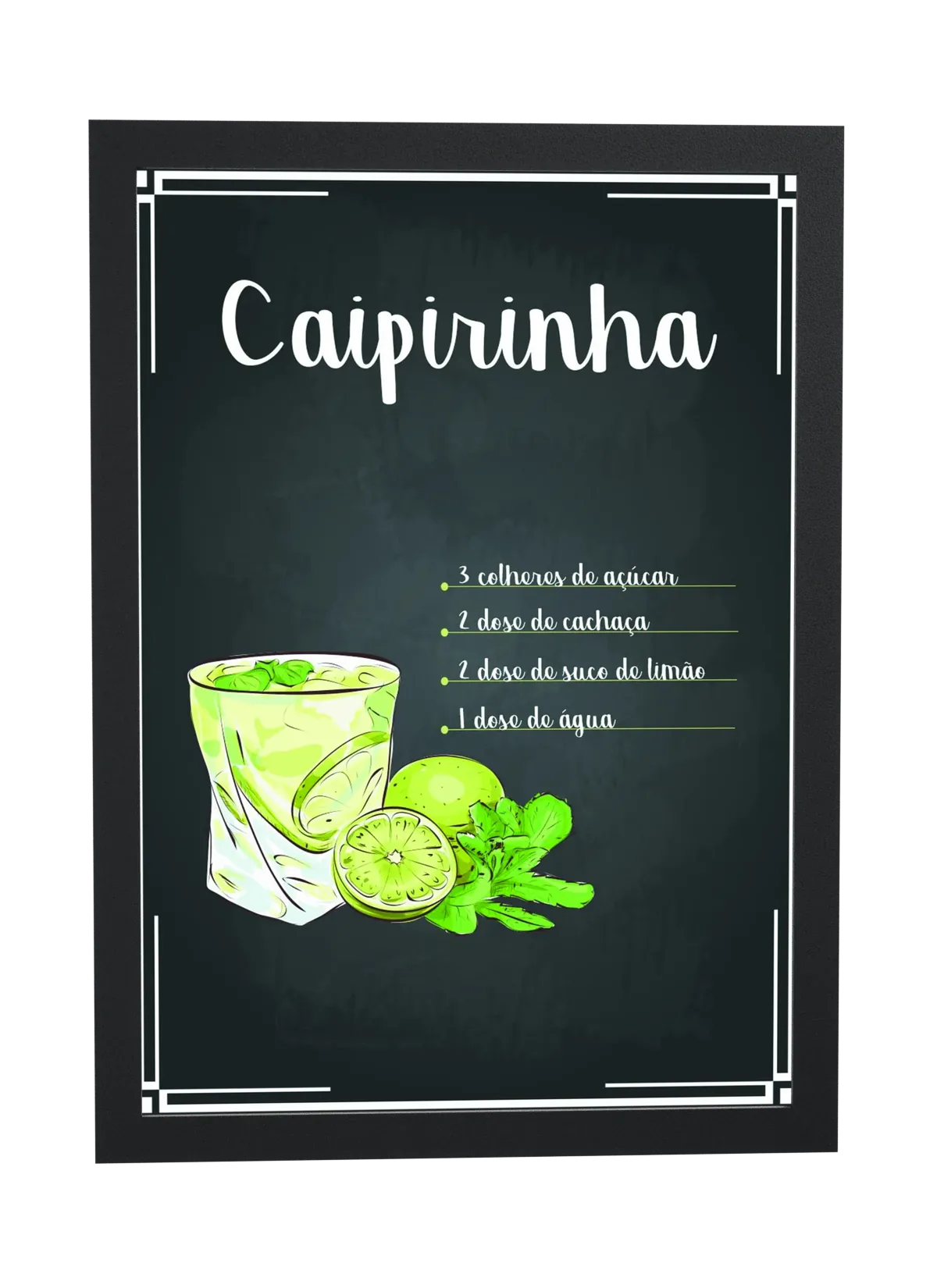 Pôster Receita ilustrada de caipirinha emoldurado
