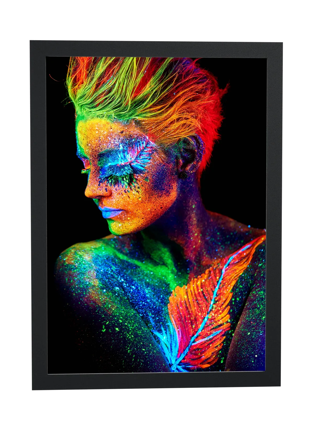 Pôster Mulher com pintura neon fluorescente emoldurado