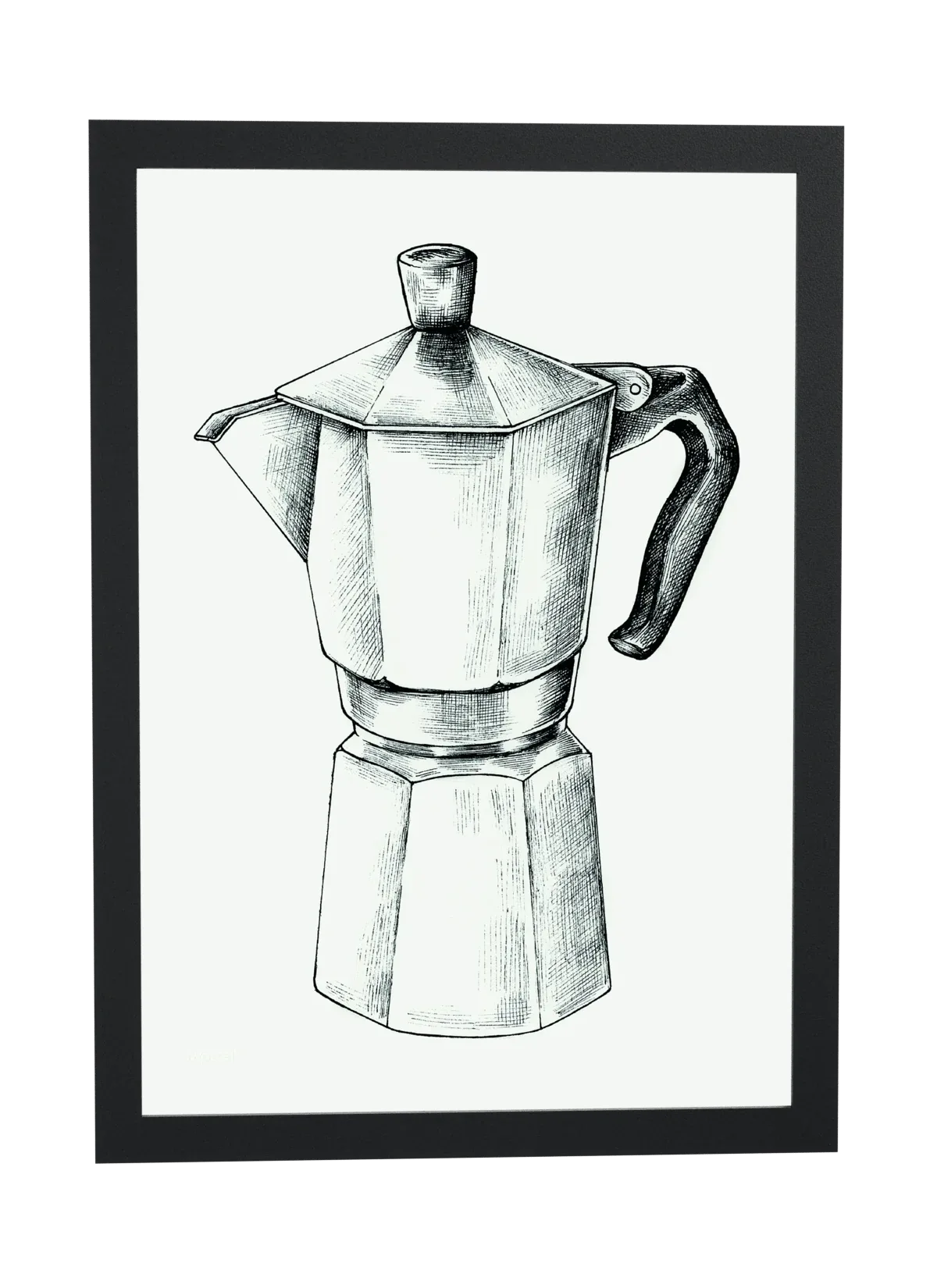 Pôster Cafeteira italiana em desenho emoldurado