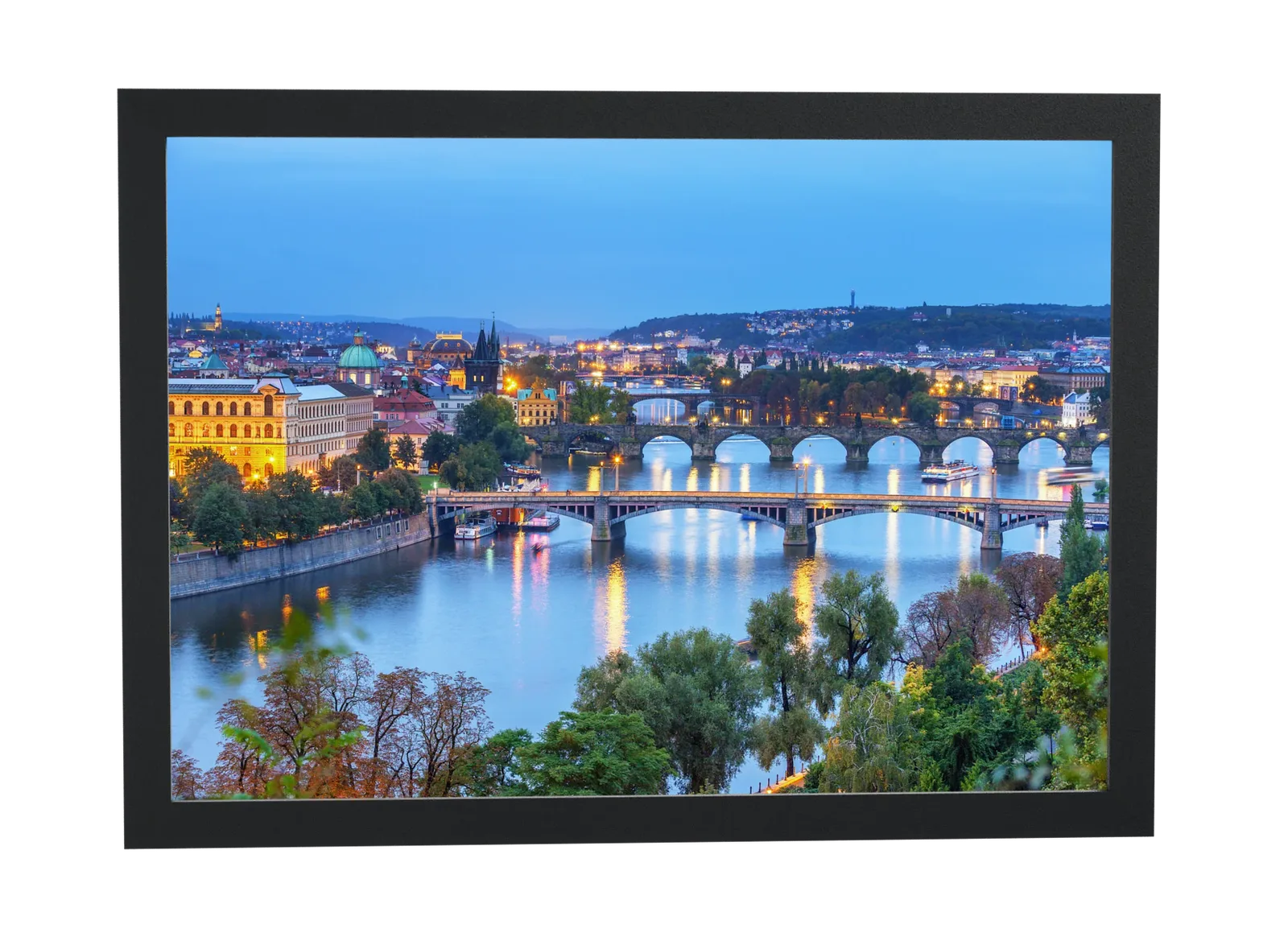 Pôster Pontes de Praga ao anoitecer emoldurado