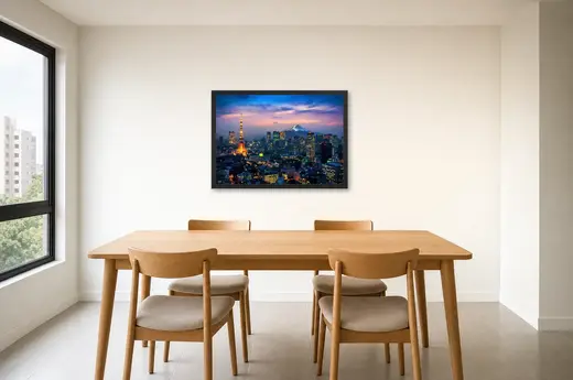 Pôster Tóquio e Monte Fuji ao entardecer emoldurado na parede: sala de jantar