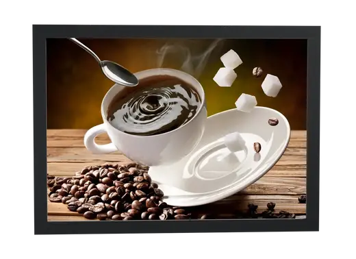 Pôster Café preto com cubos de açúcar emoldurado