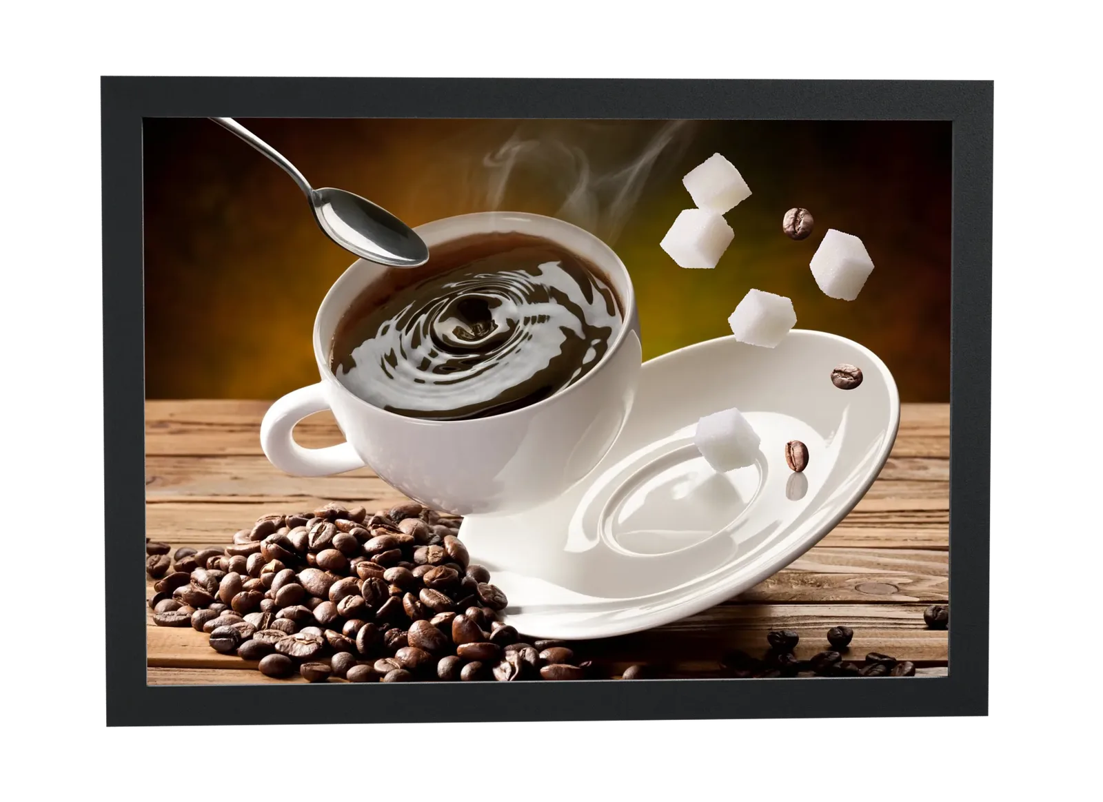 Pôster Café preto com cubos de açúcar emoldurado