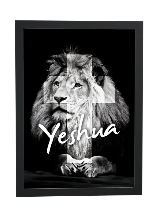 Pôster Leão com cruz e Yeshua emoldurado
