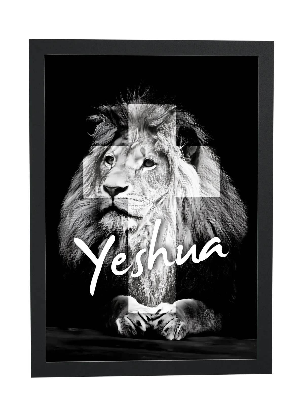 Pôster Leão com cruz e Yeshua emoldurado
