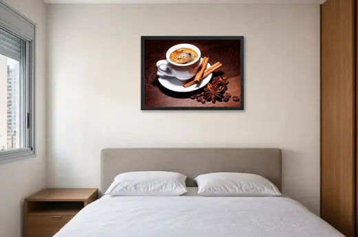 Pôster Café com canela e anis-estrelado emoldurado na parede: quarto de casal