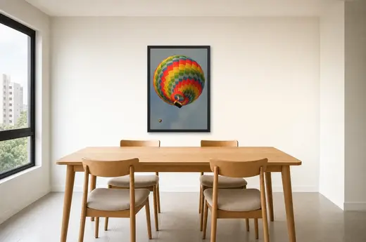 Pôster Balão colorido visto de baixo emoldurado na parede: sala de jantar