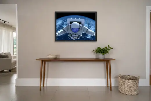 Pôster Astronauta flutuando sobre a Terra emoldurado na parede: hall de entrada