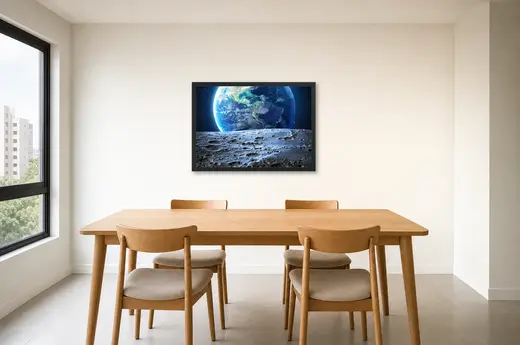 Pôster Terra vista da superfície da Lua emoldurado na parede: sala de jantar