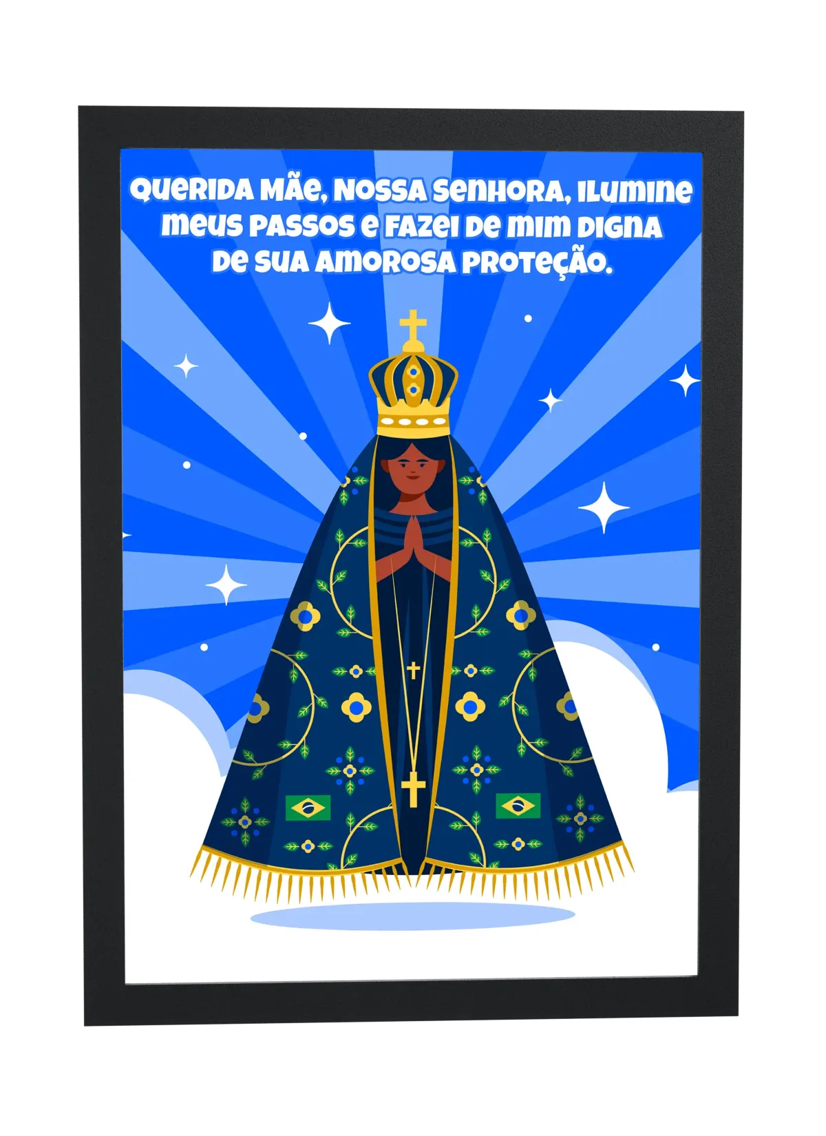Pôster Nossa Senhora Aparecida em azul emoldurado
