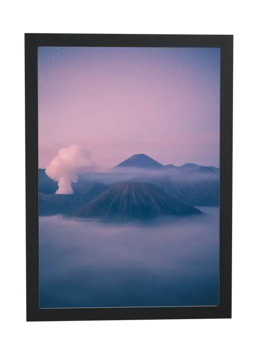 Pôster Vulcão Bromo em névoa rosada emoldurado