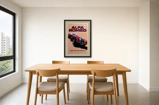 Pôster Alfa Romeo Tipo 8C 2900 B emoldurado na parede: sala de jantar