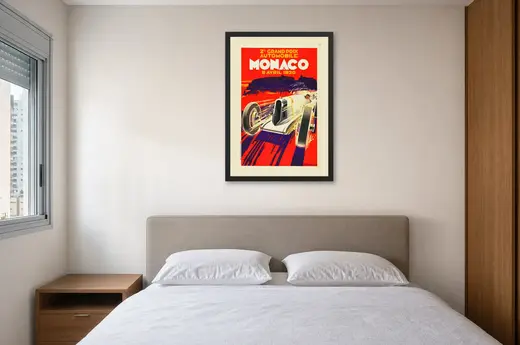 Pôster Grand Prix de Monaco 1930 emoldurado na parede: quarto de casal