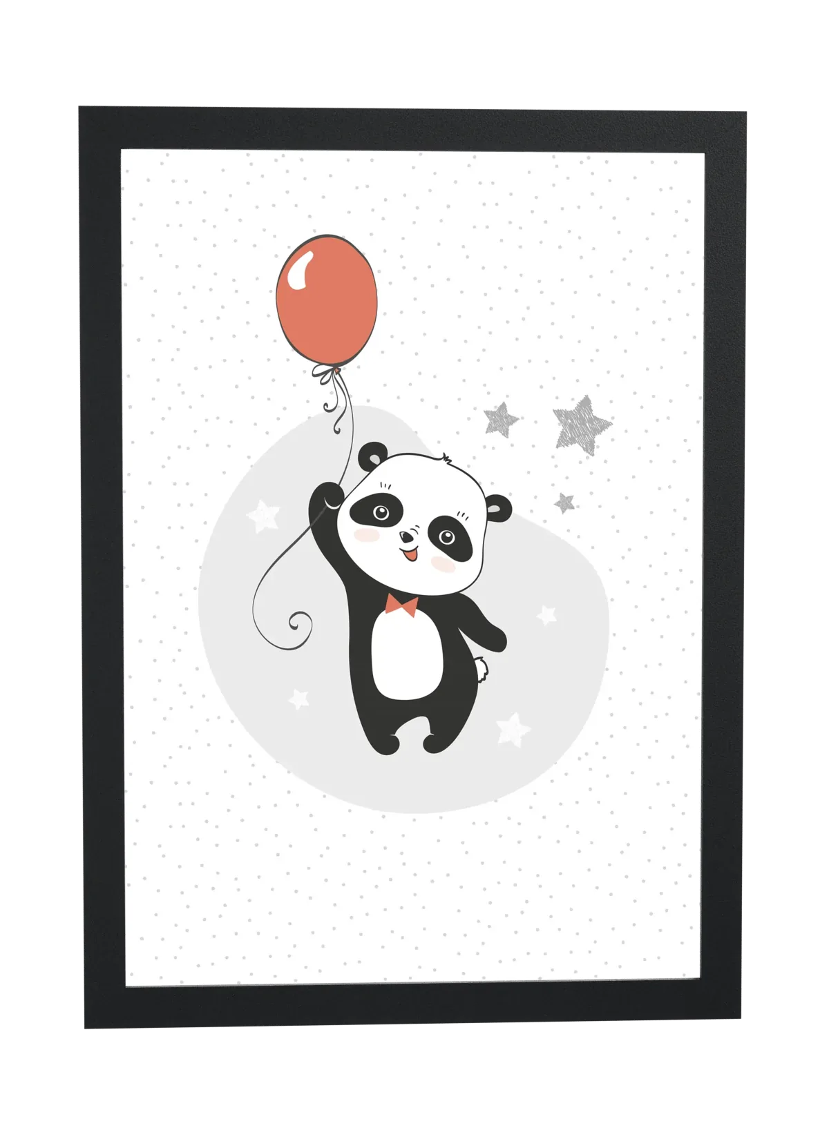 Pôster Panda fofo com balão vermelho emoldurado