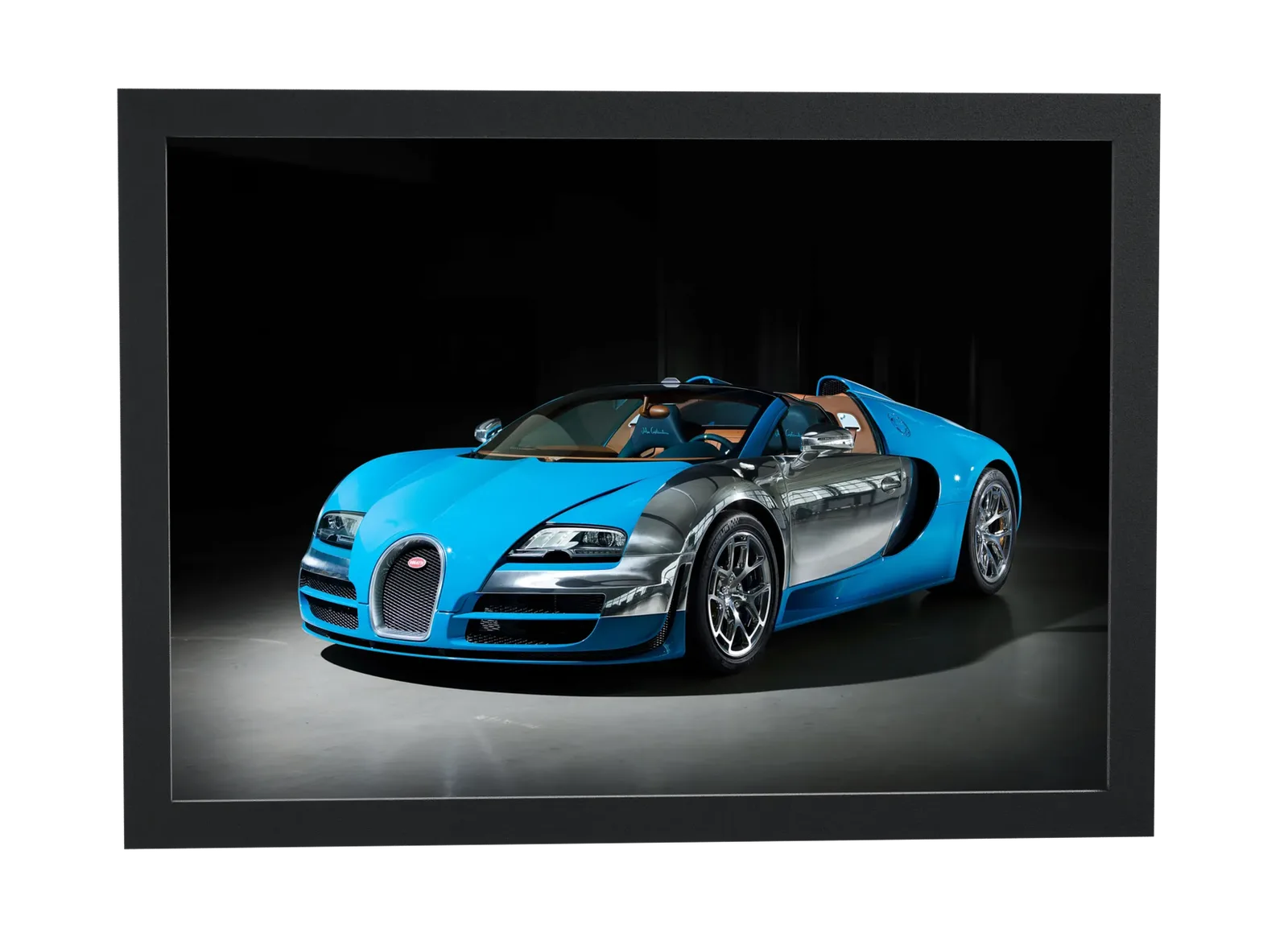 Pôster Bugatti Veyron azul e cromado emoldurado