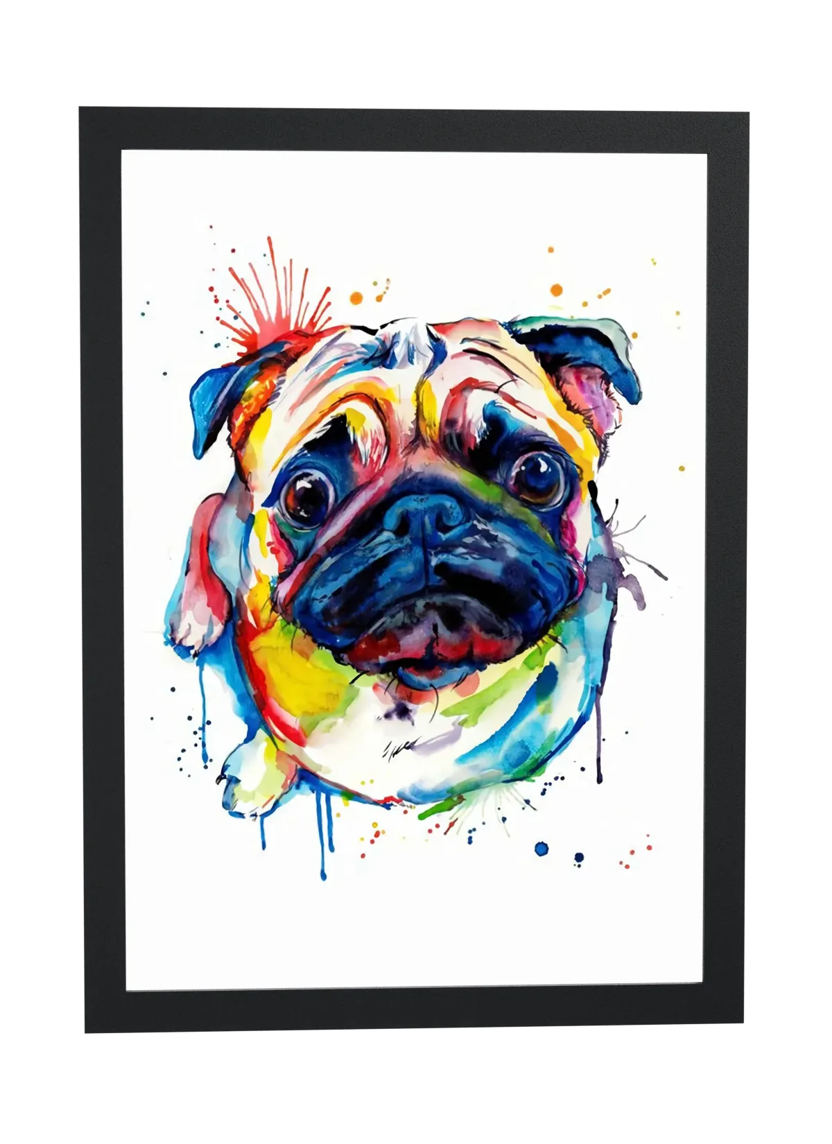 Pôster Pug de olhos grandes em aquarela emoldurado