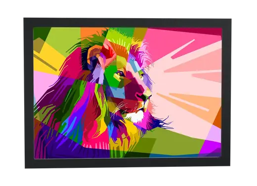 Pôster Leão de perfil em blocos coloridos emoldurado