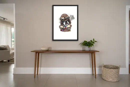 Pôster Bulldog piloto com óculos de aviador emoldurado na parede: hall de entrada