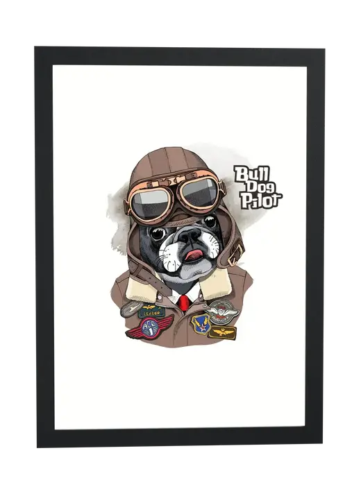 Pôster Bulldog piloto com óculos de aviador emoldurado