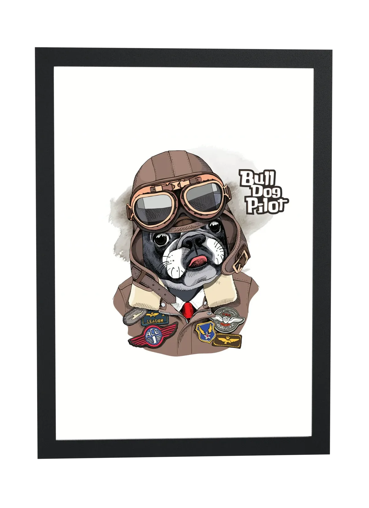 Pôster Bulldog piloto com óculos de aviador emoldurado