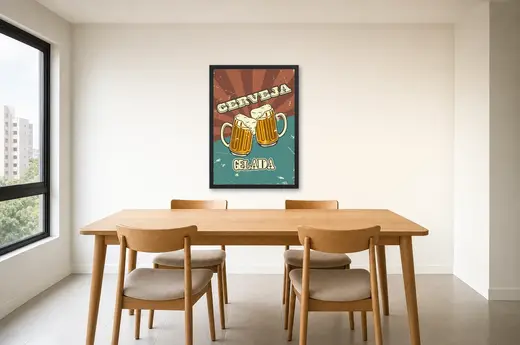 Pôster Cerveja gelada em dois canecos emoldurado na parede: sala de jantar