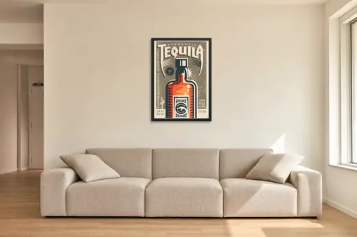 Pôster Rótulo retrô de tequila emoldurado na parede: sala de estar ampla