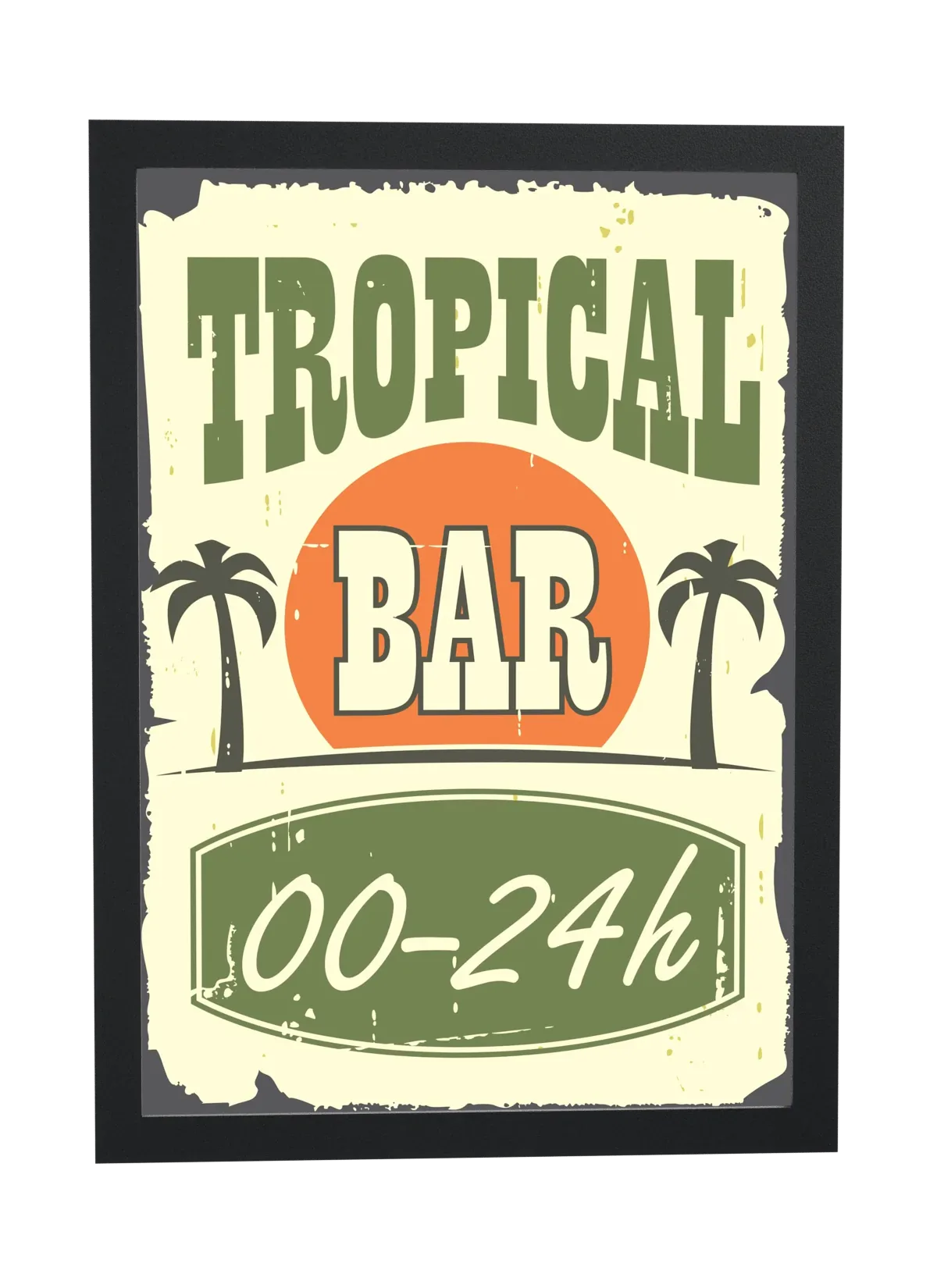 Pôster Tropical Bar 00-24h emoldurado