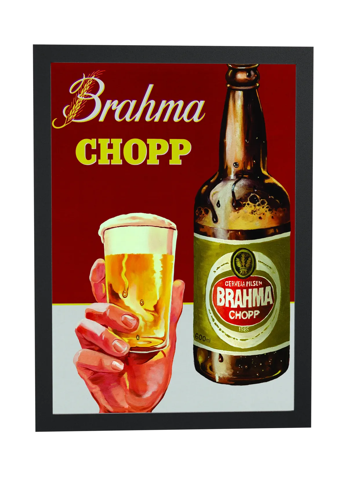 Pôster Brahma Chopp com copo na mão emoldurado