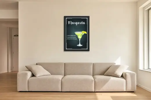 Pôster Receita de Margarita na lousa emoldurado na parede: sala de estar ampla