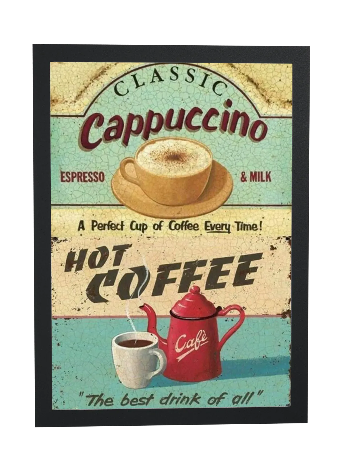 Pôster Classic Cappuccino com bule vermelho emoldurado
