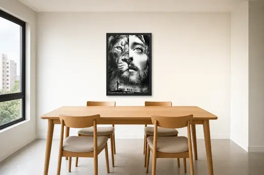 Pôster O leão rugiu do trono emoldurado na parede: sala de jantar