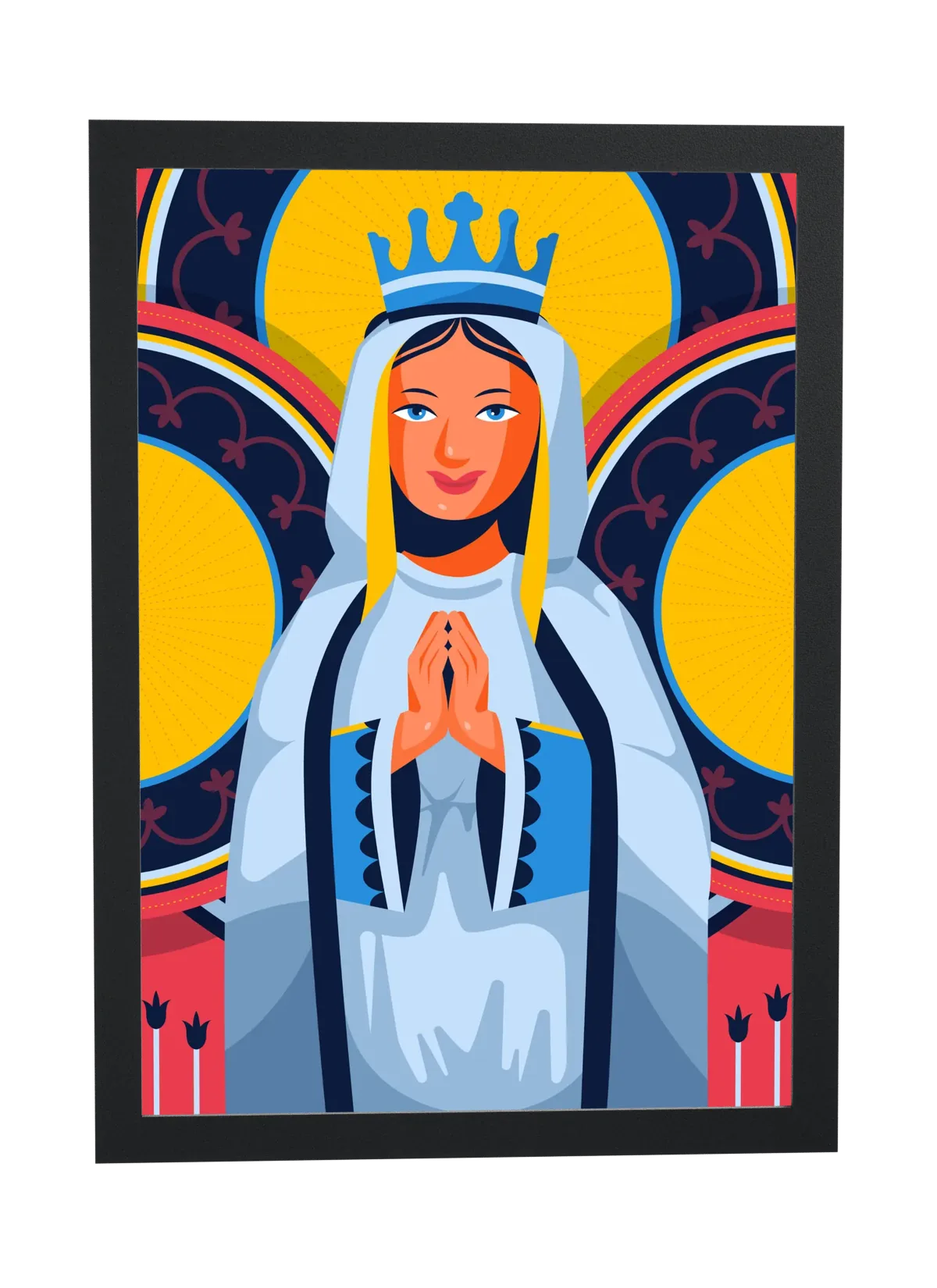 Pôster Nossa Senhora de coroa azul emoldurado