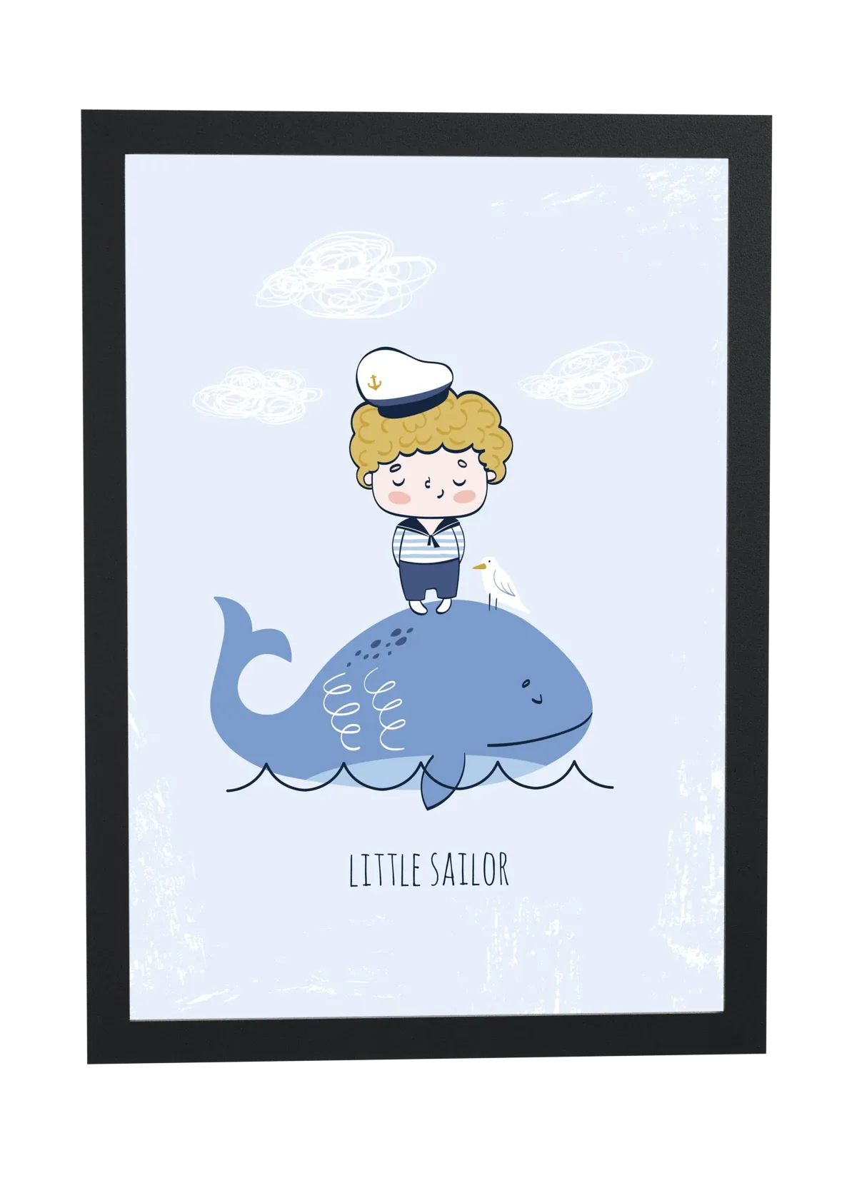 Pôster Little Sailor com marinheiro na baleia emoldurado