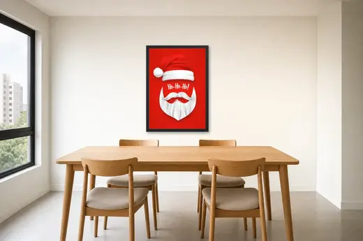 Pôster Gorro e barba de Papai Noel emoldurado na parede: sala de jantar