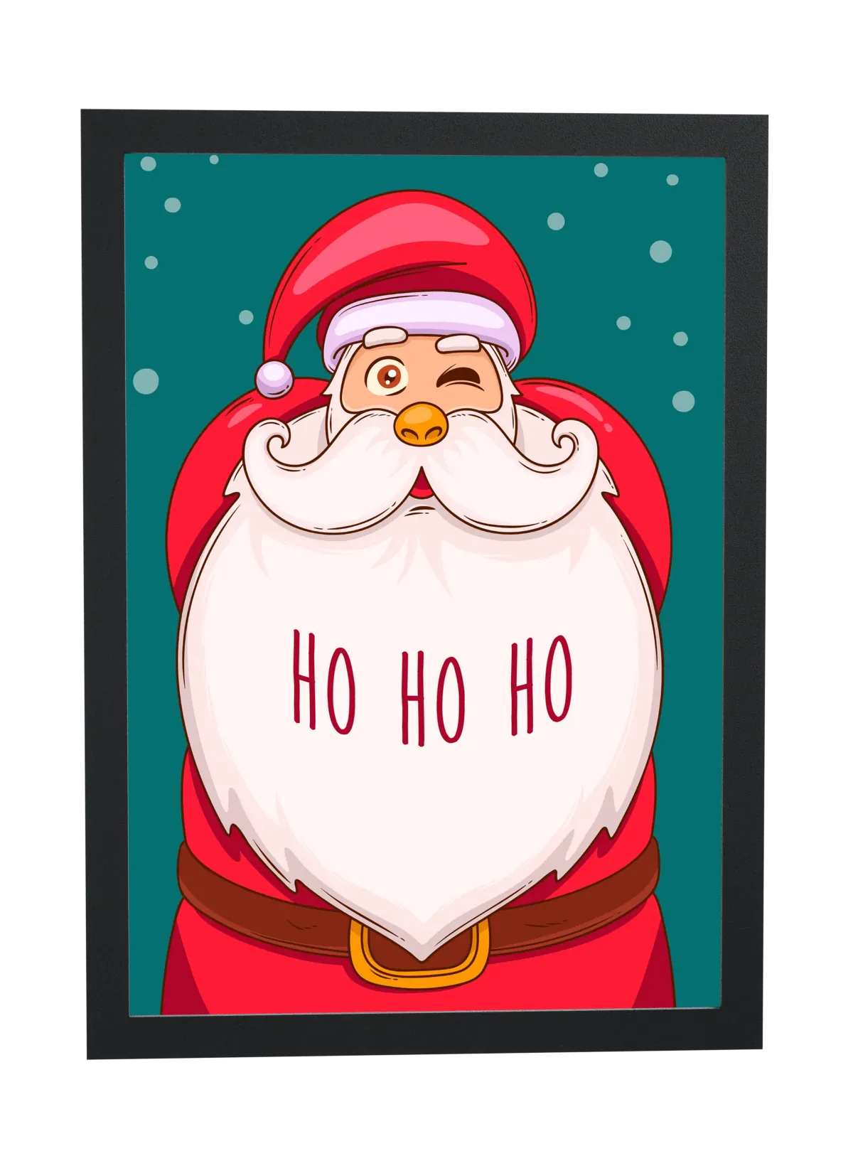 Pôster Papai Noel piscando com barba enorme emoldurado
