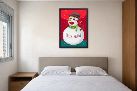 Pôster Boneco de neve com cachecol verde emoldurado na parede: quarto de casal