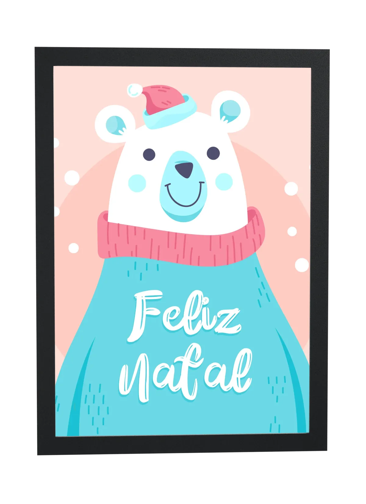 Pôster Urso-polar de suéter Feliz Natal emoldurado